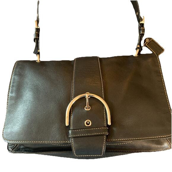 Coach 9741 Black Leather Soho Shoulder Bag, Handbag with Flap & Snap Closure - Picture 3 of 16
